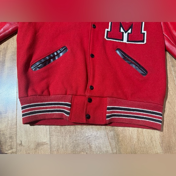 Howe Wool Leather Varsity Jacket Vtg‎ 70’s Sz 38 USA Naugalite Red Embroidered - Picture 3 of 14